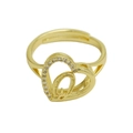 Adjustable golden heart ring with alphabet Q engraving and sparkling crystal accents - Adjustable Open / Letter Q