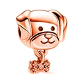 Rose gold cartoon puppy charm bead with sparkling bone pendant for DIY bracelets - Rose Gold Dog and Bone (017)