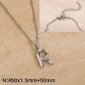 Silver stainless steel R-letter necklace with rhinestones and beaded chain detail - Silver Letter R (KN287013-Z)