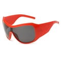 Red Y2K oversized wrap-around sunglasses with grey lenses and geometric texture temples - Red Frame Grey Lens