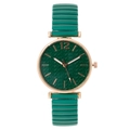 Women's watch featuring a green leaf patterned dial and rose gold elastic strap - Dark Green