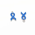 Detail view of two blue enamel ribbon charms in silver alloy for DIY jewelry crafting - Blue