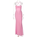 Detail of pink bodycon maxi dress featuring criss-cross straps and pleated bust texture - S / Pink
