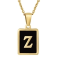 Gold stainless steel necklace with black enamel rectangular pendant featuring letter Z - Gold Letter Z (With Chain)