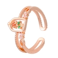 Close-up of rose gold hollow arch ring with colorful zircon stones and bead detailing - Rose Gold Castle Flower Style (N-178)