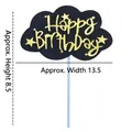 Black cloud cake topper with Happy Birthday gold lettering and pink star accents - 1 Piece / Black Gold