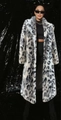 Faux fox fur coat in grey leopard print with notched collar and long silhouette - S / Large Leopard Print