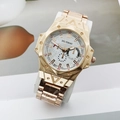 Orologio da uomo al quarzo dorato con quadrante grande e tre sotto-quadranti in acciaio - Stile A Cassa Oro Rosa Cinturino Oro Rosa Quadrante Bianco