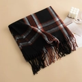Elegant plaid pattern scarf in black brown grey with soft fringes on beige background - Black