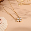 18K vergulde roestvrijstalen ketting met wit geëmailleerde klavertje vier hanger - Witte ketting