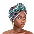 Ethnic African print turban hat with green and purple geometric floral pattern - One Size / Evil Eye Green