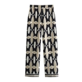 Pantaloni a gamba larga in raso a vita alta con stampa geometrica nera e beige - XS / Pantaloni Stampati