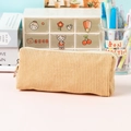 Trousse à crayons minimaliste en velours côtelé beige avec fermeture éclair blanche - Abricot