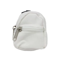 Detail van witte canvas mini poppenrugzak met dubbele ritsen en zilveren metalen ring - Wit