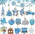 15-piece DIY 5D diamond painting keychain set with winter penguin and snowman motifs - YS-14 Winter Christmas Cabin (15Pcs)