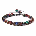 Handmade adjustable 6mm natural stone beaded bracelet with multicolor woven design - 6mm / Gilded Stone
