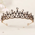 Golden rhinestone tiara with black crystals for Halloween party and gala events - Gold/Wave Peak