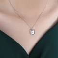 Collana minimalista retrò argento con ciondolo quadrato e incisione a stella da donna - 40+5cm / P427-Rettangolo Color Acciaio