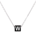 Collier minimaliste en acier titane argenté avec pendentif cube lettre W blanche - Lettre W (KN238026-Z)