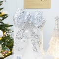 Sparkling silver Christmas bow with large sequins for festive holiday tree decoration - Silver