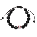 Verstellbares Armband mit schwarzen Perlen, gewebter Kordel und weißer Baseballperle - Schwarzes Baseball verstellbares Perlenarmband