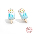 Niedliche Eiscreme-Ohrstecker aus S925 Sterlingsilber mit Emaille und Goldstäbchen - 925er Silber / Gold