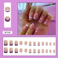 Detailed view of purple French press-on nails with glitter tips and heart patterns. - Shining Purple Glitter (W340)