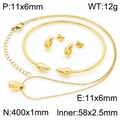 Polished gold water drop jewelry set with necklace, earrings, and open bangle - Three-Piece Set / Gold Set