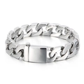 Polished silver stainless steel Cuban link bracelet with secure box clasp for men - Polished Style (KB23628-D) / Silver