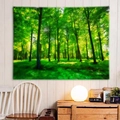 Arazzo forestale con raggi di sole e felci per decorazione murale della camera - 150x130cm / Luce solare della foresta