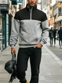 Men's outdoor color-block quarter-zip hoodie in grey and black with quilted shoulders - Black and Grey