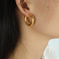 Minimalist thick chunky gold hoop earrings with a polished mirror finish for women - EH42 Chunky Round / Gold