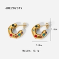Detail of 18K gold stainless steel C-shape earrings with colorful zircons, size 1.8x1.6cm - Gold/Multicolor Zirconia