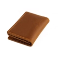 Vintage brown crazy horse leather card holder with hand-stitched details and multi-slots - Brown