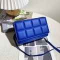 Klein blue quilted square crossbody bag with 2x4 padded matrix design and zigzag strap - Blue