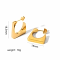 Detailed view of geometric square gold earrings with 18.5mm x 18mm size measurements - Minimalist Square Style (TE6088) / Gold