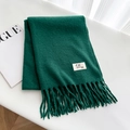 Deep green faux cashmere scarf with tassels and brand label on white surface - 14# Forest Green / Over 175cm