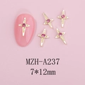 Detail of 7x12mm alloy star nail charm with pink rhinestone on almond nail - Gold Pink Rhinestone Style (A237)