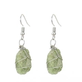 Macro shot of silver wire-wrapped green raw stone earrings with natural matte textures - Silver Olive Green