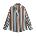 Chemise en satin à manches longues à rayures verticales marron et bleu, taille S - Rouge Multicolore