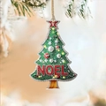 Detailed view of NOEL Christmas tree pendant with glittering rhinestones and green base - Christmas Tree / NOEL