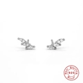 Elegant S925 sterling silver stud earrings with marquise-cut zircons in a silver finish - Three Marquise Curved Leaf Stud Earrings / White Gold