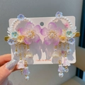 Blue and purple floral hair clips with pearls and tassels for Hanfu accessories - Tingheyu Purple Blue Clips