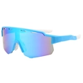 Sky blue large frame sports cycling sunglasses with rainbow tinted shield lens - Blue Frame Blue Lens