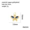 Detail of blue butterfly pendant with copper gold plating and zircon inlay, 13x10mm size - Deep Blue Butterfly (P03251)
