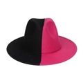 Two-tone wool felt fedora hat in black and bright pink gradient for men and women - Black Rose Red Patchwork