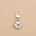 Universal silver metal paw print zipper pull replacement with heart-shaped design detail - Footprint Heart - Silver
