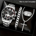 Men's business watch set with Roman scale quartz watch cross necklace bracelet and ring - Silver Black Set V2 (No Box)
