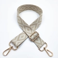 Adjustable geometric diamond jacquard shoulder strap with light gold metal hardware clips - Beige