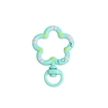 Mint green flower keychain spring ring with pink stripes and yellow dots for DIY crafts - Hand-painted Emerald Green